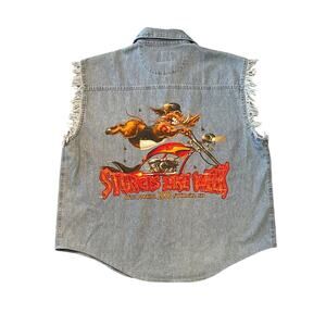 Thunder Threads Sturgis Bike Week 2006 Denim Button Cut Off vest y2k motorcycle